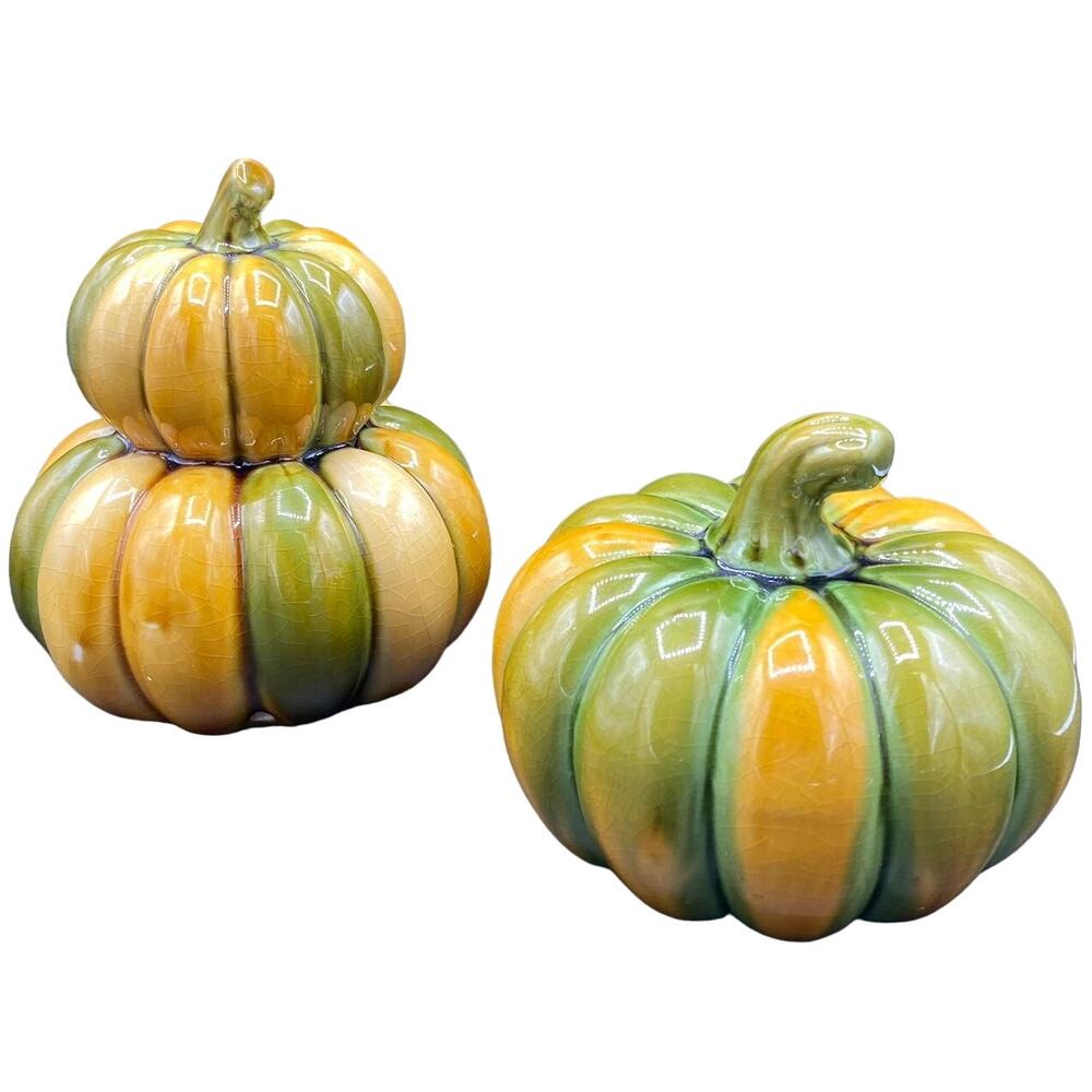 Set of 2 Beautiful Vintage Ceramic Pumpkins Harvest Fall Thanksgiving Decor